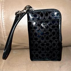 Coach patent leather perforated embossed Black Wristlet