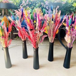 5 Bright Colored Dried Floral Arrangements 