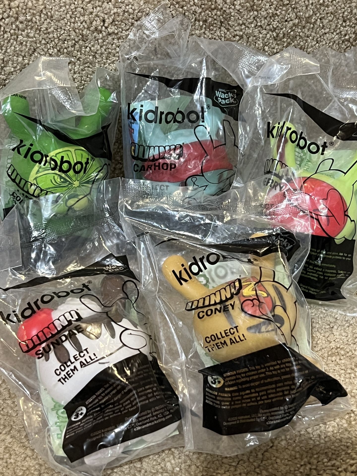 Sonic Wacky Pack Toys Kidrobot Dunny Coney New lot of 5 ice cream sundae Lime