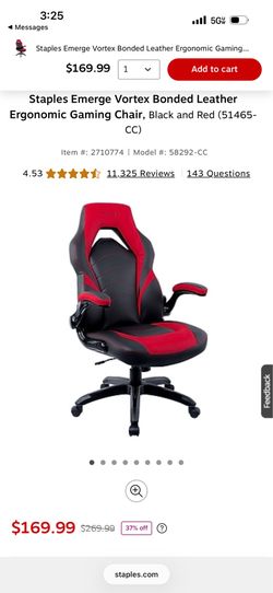 Emerge Vortex Bonded Leather Ergonomic Gaming Chair, Black and Red