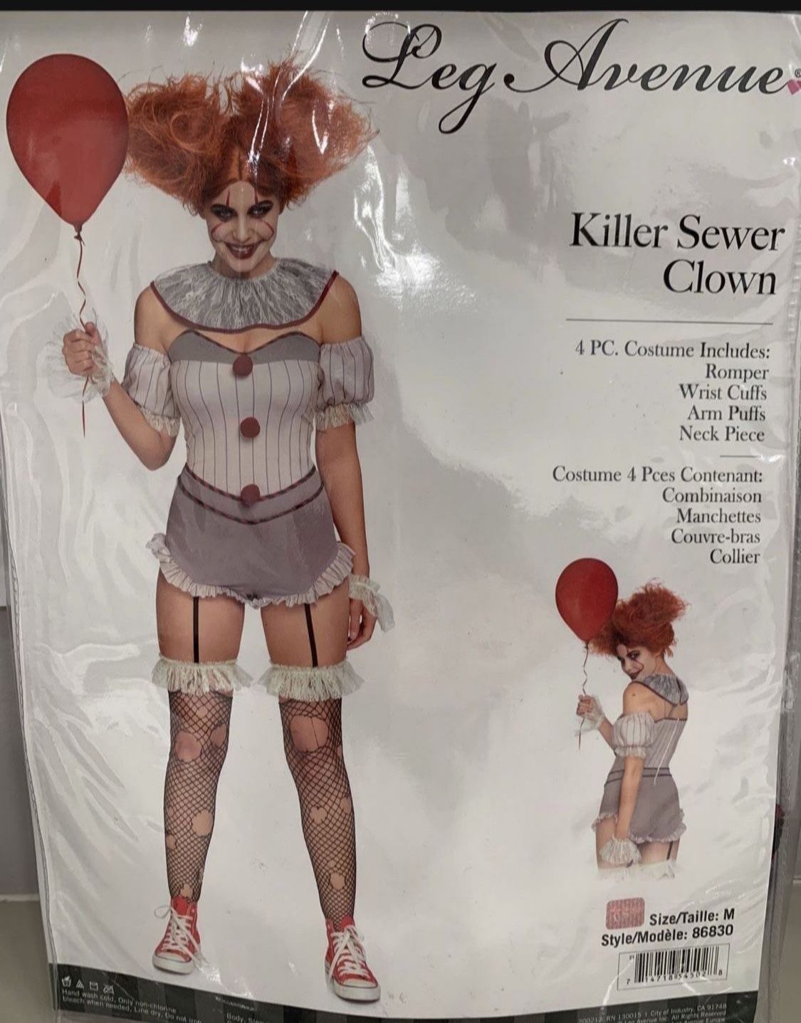 Leg Avenue 4 Pc Killer Sewer Clown Medium Halloween Costume 