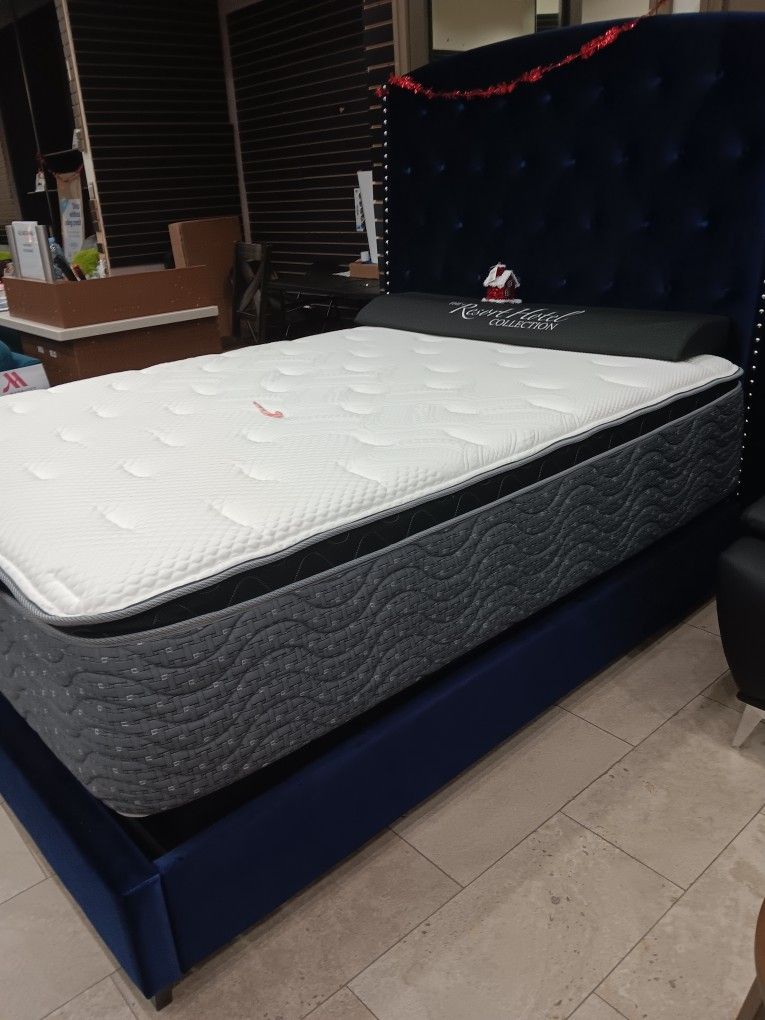 *Spectacular Deal* Blue Velvet Fabric Charming Queen/King Beds Starting At $99 Delivery Available🤝