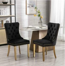 Black Velvet Tufted Dining Chairs Set of 2