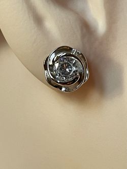 Silver 925 Rose Flower Shaped Stud Earrings 