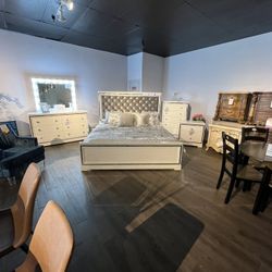 King Bed Frame, Dresser, Mirror And Nightstand 