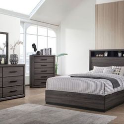 Brand New Grey 4pc Queen Bedroom Set (Available In California & Eastern King)