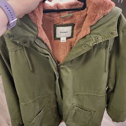 Old Navy Womens L Green Coat Hoodie With Pink Lining