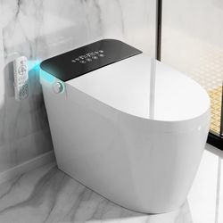 LOUPUSUO Smart Toilet with Bidet Built In with Warm Water Sprayer and Dryer Foot Sensor Operation,Heated Seat toilet with LED Display for Bathro