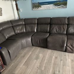 Grey Leather Power Sectional $650