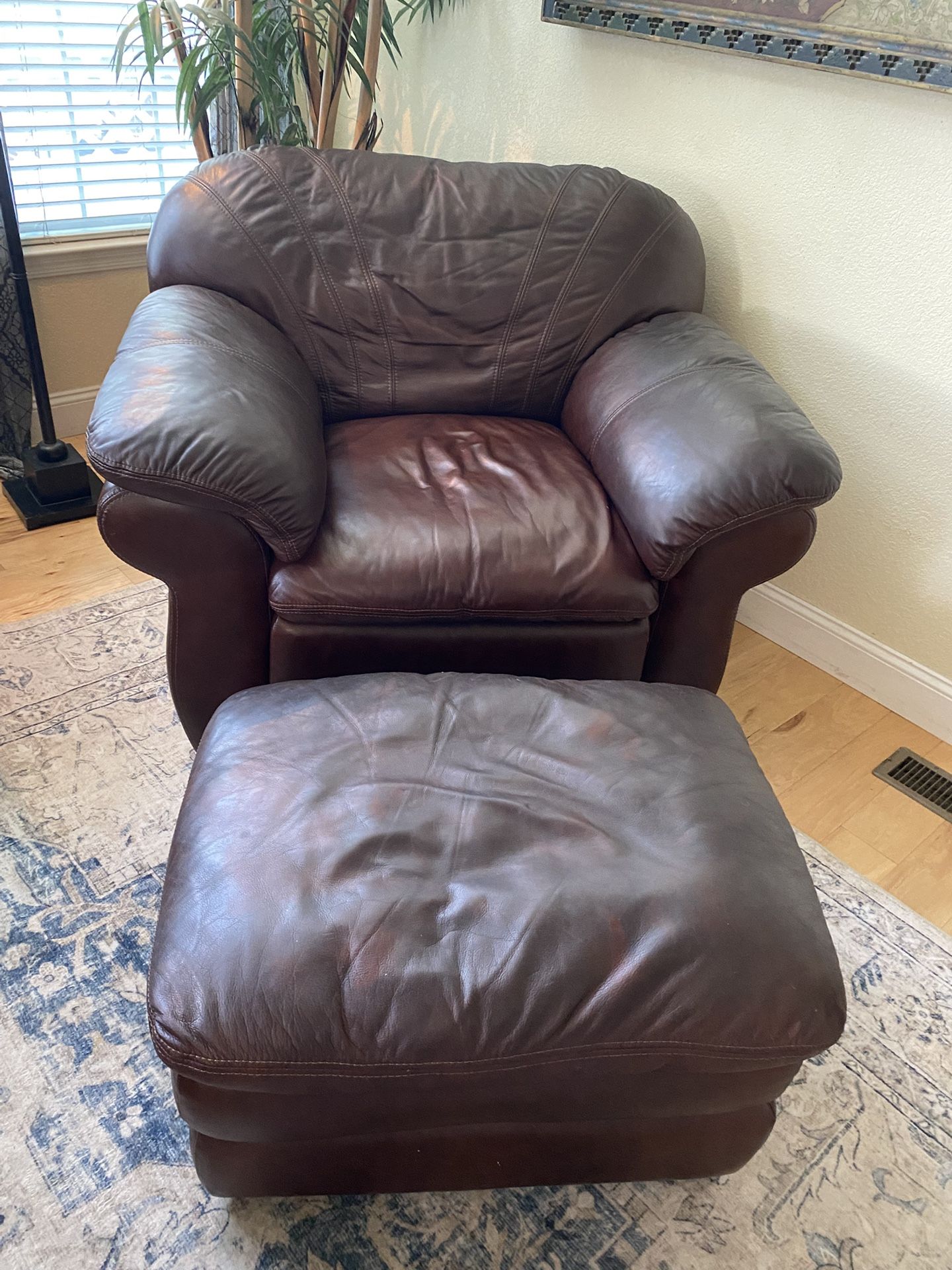 Chocolate Brown Leather Chair & Ottoman 