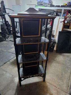 Black and Gold Faux Bamboo Etagere Display Shelf