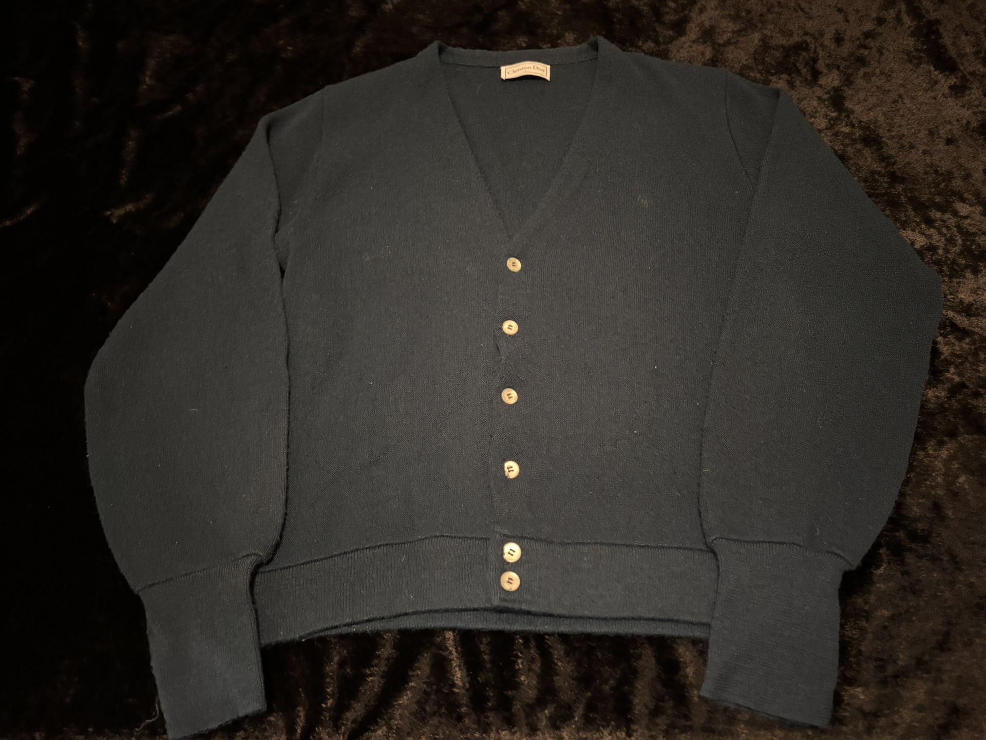 Mens Large Vintage Christian Dior Navy Blue Button Up Cardigan Designer Sweater