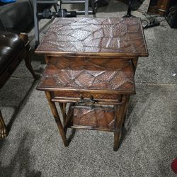 Bamboo Nesting Tables With Crocodile Skin Tops