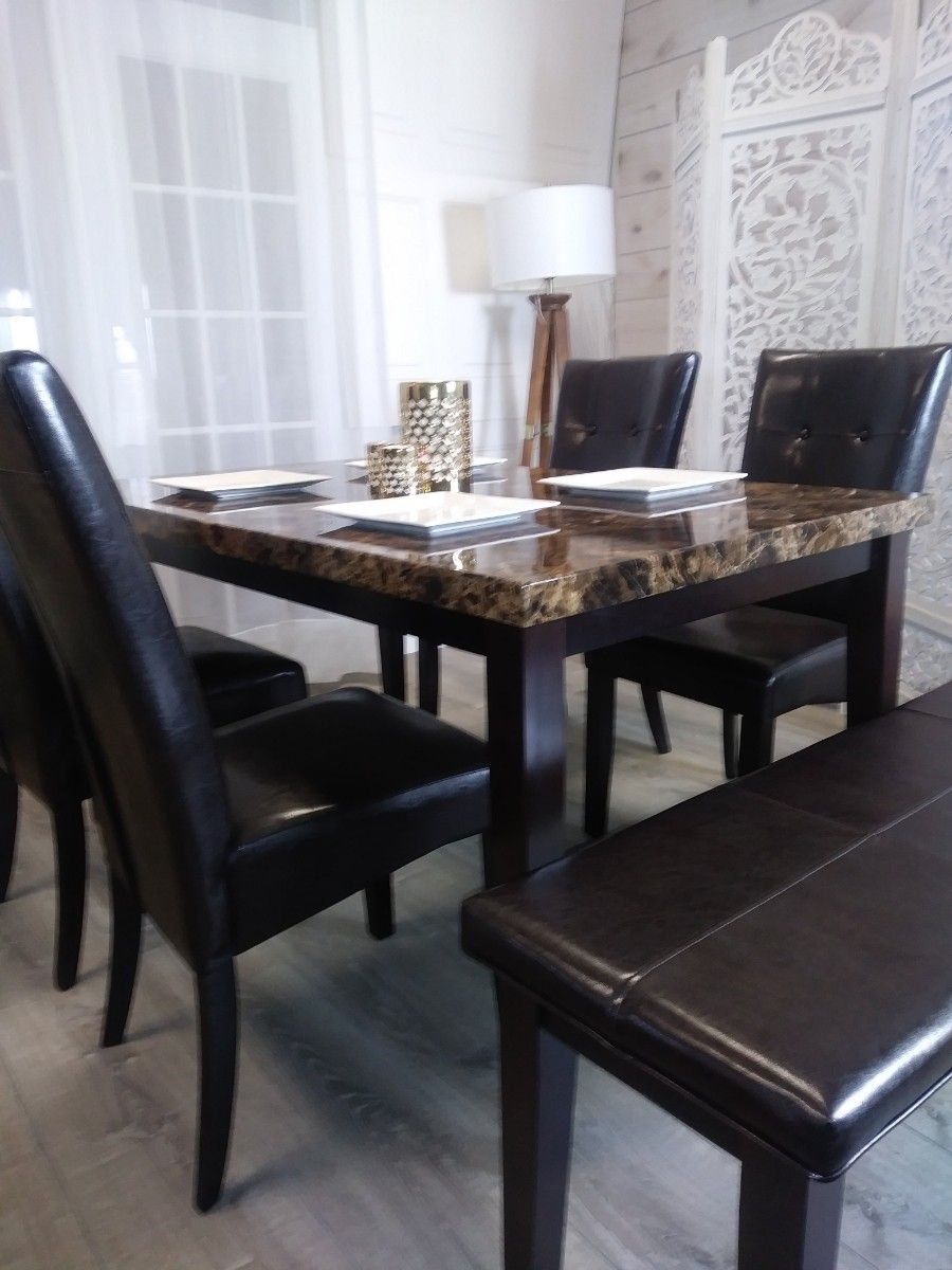 New Marble Top Dining Room Table Kitchen Tables Chairs Bench