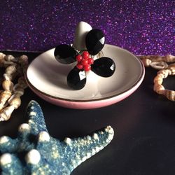 Unique Artsy Silver Tone Hand Made Adj Ring Onyx Black Coral Red Stones Beads Adjustable Ring