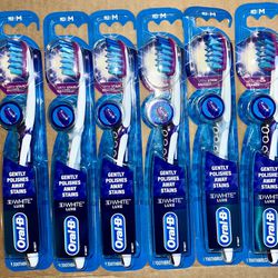 6 Oral-B 3D White Luxe with stain eraser Toothbrushes, Medium Bristle