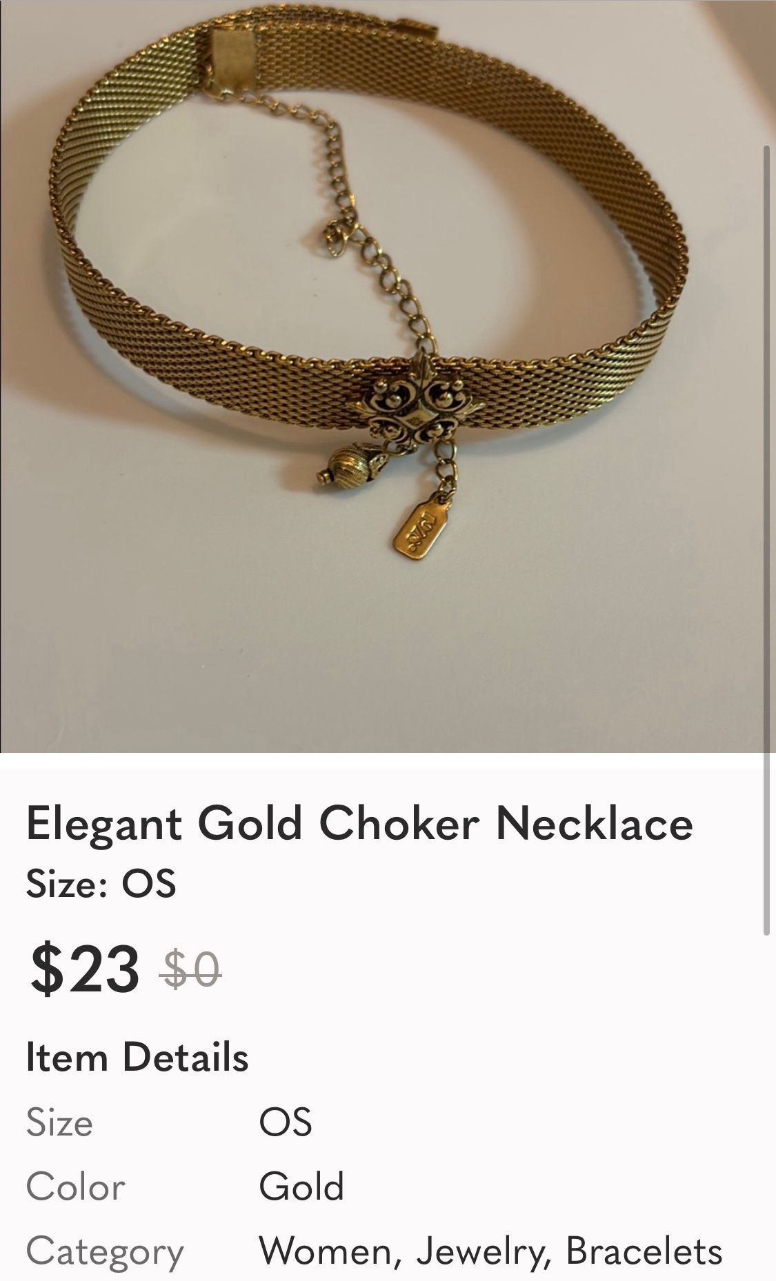 Elegant, gold tone, choker necklace