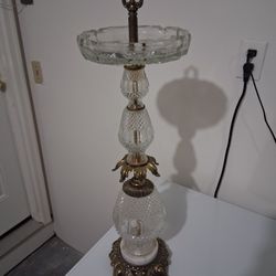 Vintage Hollywood Regency Pedestal Floor Ashtray Stand Glass Crystal Cigarette