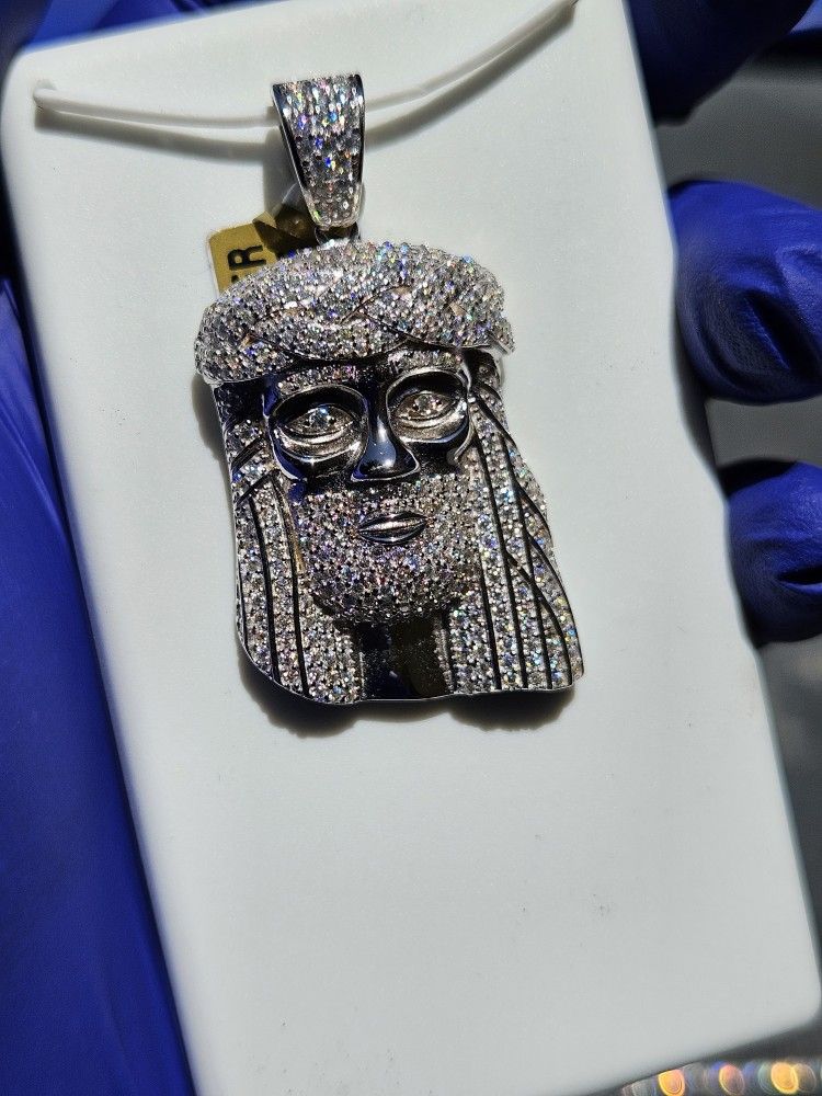 Diamond Moissanite Jesus Pendant
