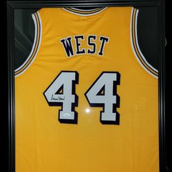 Jerry West Framed Autographed Jersey (JSA) 