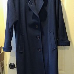 Women's Full Length Navy Blue Wool Coat--Size 12