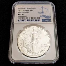 2022-W Burnished American Eagle 1oz pure .999 silver PCGS graded MS70 $1 coin