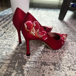 Red Embroidery Heels 