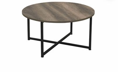 Household Essentials Jamestown Round Coffee Table Ashwood Rustic Wood Grain and Black Metal