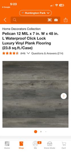 Home Decorators Collection Pelican 12 MIL x 7 in. W x 48 in. L Waterproof Click Lock Luxury Vinyl Plank Flooring (23.8 sq.ft./Case) Total 33 Cases