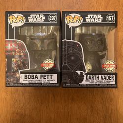 Special Edition Star Wars Darth Vader and Boba Fett Funko Pops