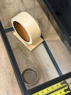 Small Glass Pet Terrarium with Wooden Exercise Wheel and Food Dish