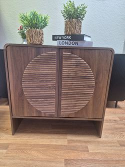 2 MODERN OVERSIZE CABINETS OR NIGHTSTANDS IN WALNUT COLOR AND FLUTED ROUND DESIGN 31X16X31 BRAND NEW