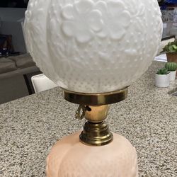 Antique Milk Glass Lamp With Brass Accents