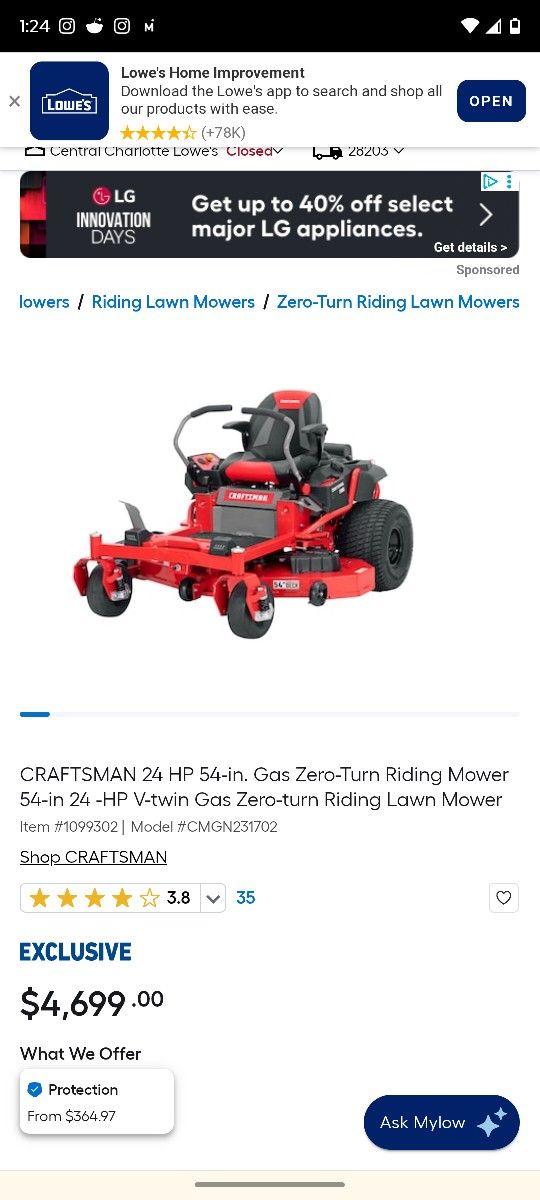 Zero Turn Mower Bought In April Hardly Used 3 Year Transferable Warranty From Lowes