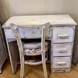 Distressed Shabby Chic Wooden Desk & Chair