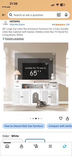 HOTAMO 58" Cat Litter Box Enclosure TV Stand White