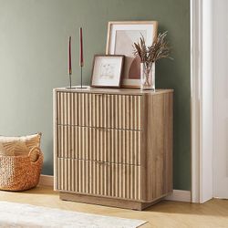 mopio Brooklyn 3-Drawer Dresser, Fluted Dresser for Bedroom, Child-Safe Interlocking Drawers,