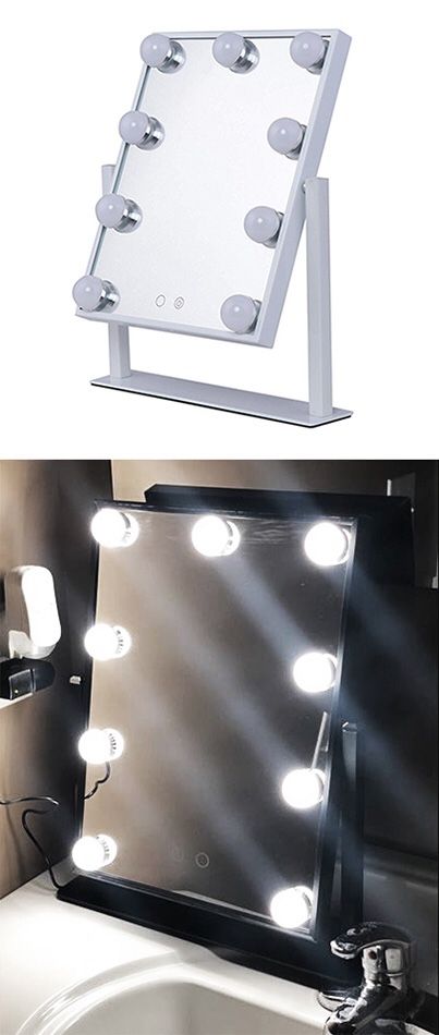 Brand New $50 Small Vanity Mirror w/ 9 Dimmable LED Light Bulbs Beauty Makeup 10x12” (Black or White)