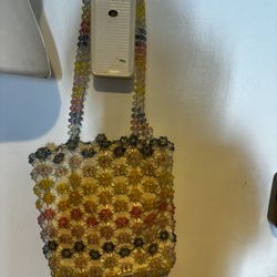 Cynthia Rowley Fun Flower purse  Beaded Kandi Clear Over Lt Canvas Bag handbag