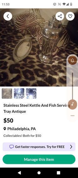 Stainless Steel Kettle And Fish Serving Tray Antique
