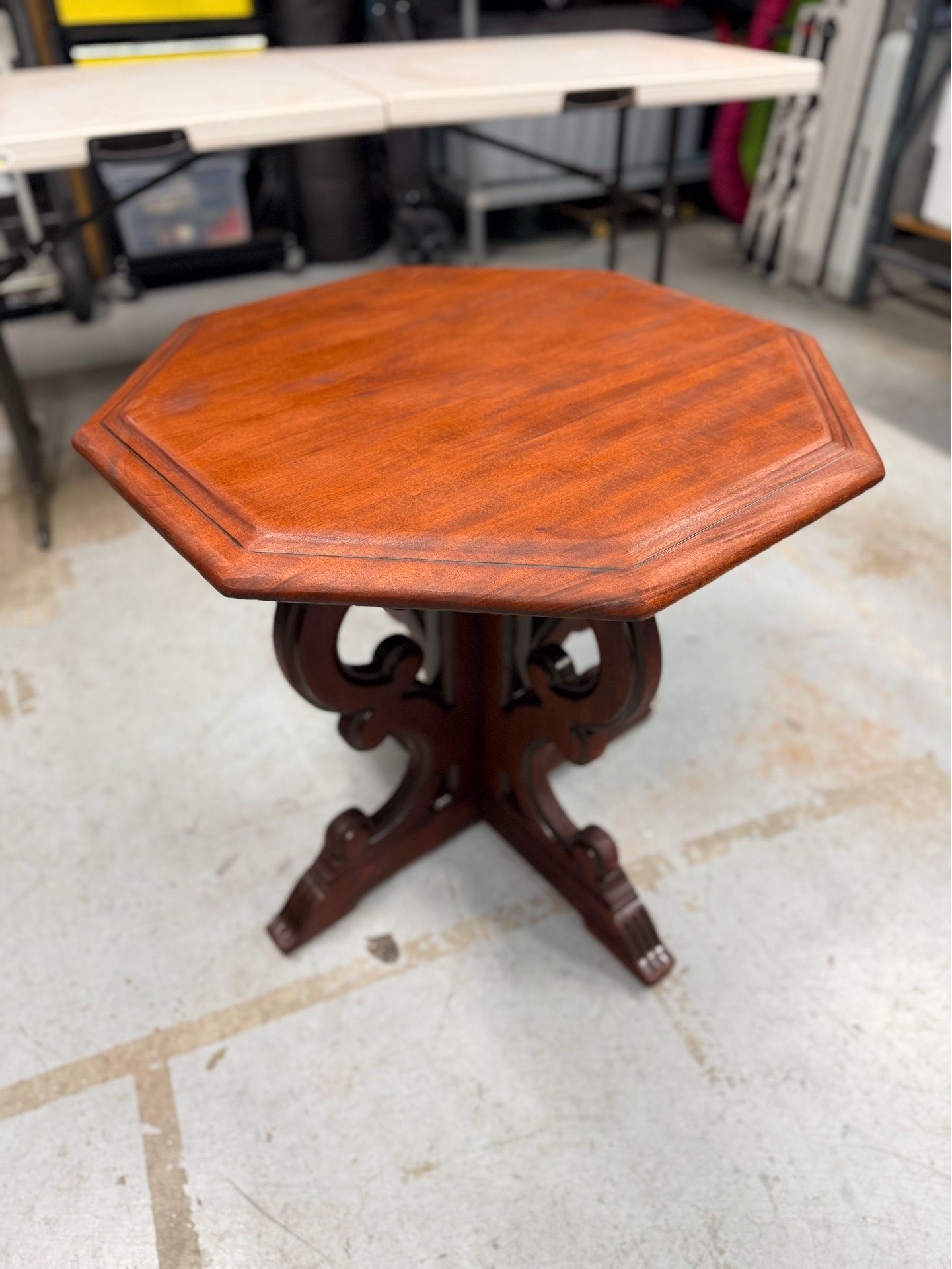 Victorian/Renaissance Revival carved mahogany pedestal table.”