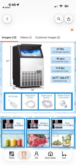 Costway 110 lb. 24 inch Built-In Ice Maker in Black and Silver Stainless Steel
