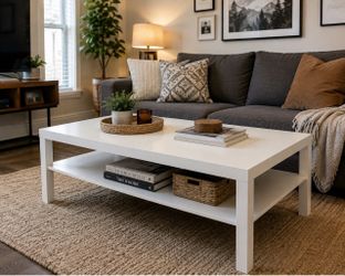Modern White Coffee Table with Lower Shelf – Clean Contemporary Design