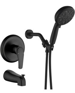 Tub Shower Faucet Set with 10 Spray Handheld Shower Matte Black Shower Head and Handle Set Shower System with Tub Spout 4.7 Inch Shower Handheld Showe