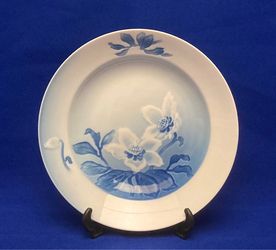 Vintage Bing & Grondahl Christmas Rose rimmed soup bowl Denmark blue white 1950s