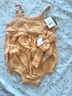 Baby Muslin Romper and Headband Set NWT