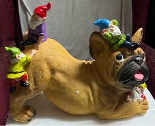 Bulldog with Gnomes Garden Statue