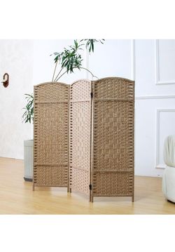 3 Panel Rattan Divider Short Room Partition Screen