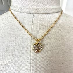 Rhinestone Heart Gold Tone Pendant Necklace 