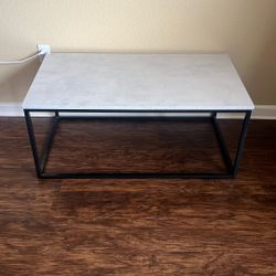 Modern Coffee Table with Faux Concrete Top & Black Hardware